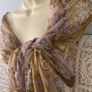 Versace made in Italy 100% silk long sheer scarf 🧣 NWT lavender brown yellow